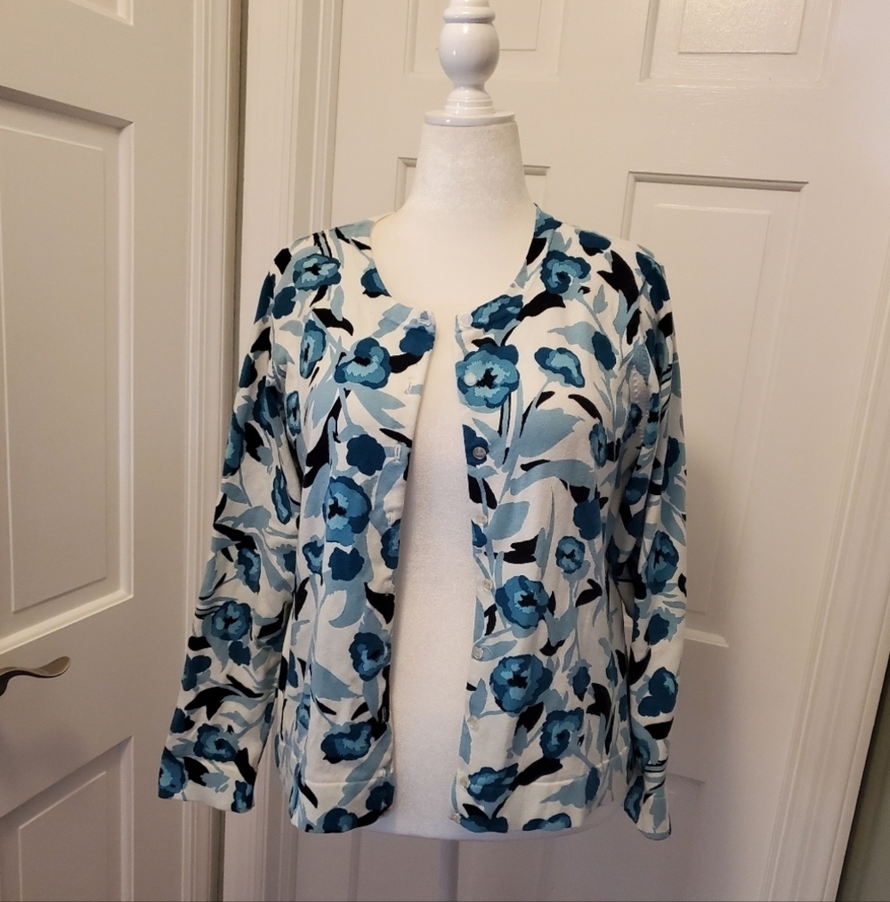 Charter Club Floral Print Button Front Cardigan Size XL